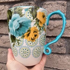 Pioneer Woman Teal Floral Mandala Coffee Mug 20 oz